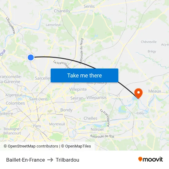 Baillet-En-France to Trilbardou map