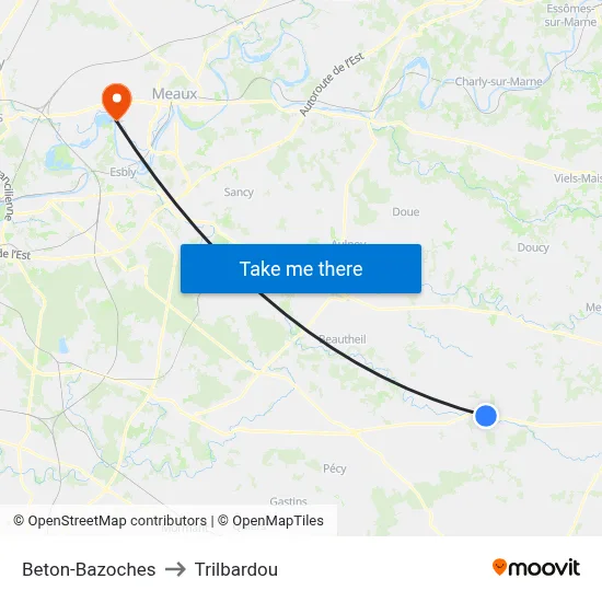 Beton-Bazoches to Trilbardou map