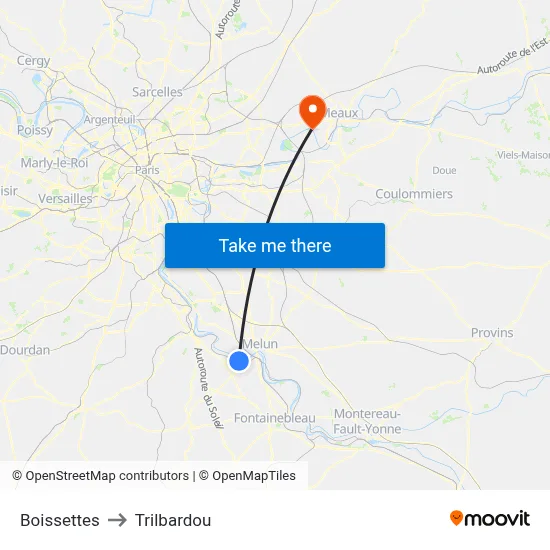 Boissettes to Trilbardou map