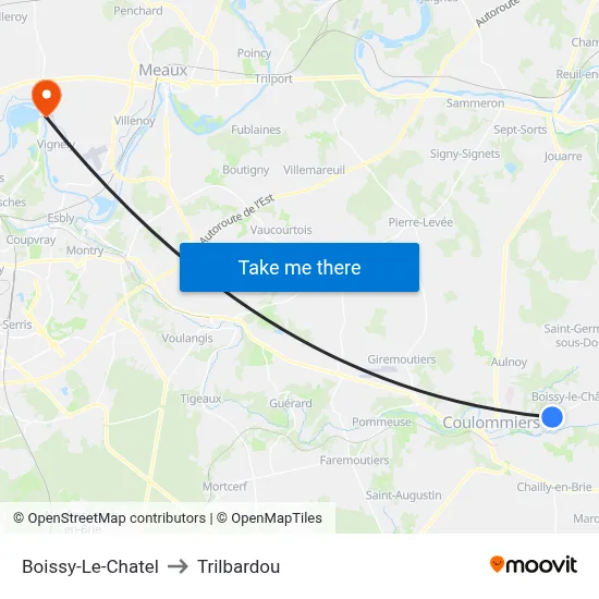 Boissy-Le-Chatel to Trilbardou map