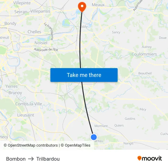 Bombon to Trilbardou map