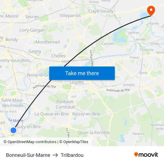 Bonneuil-Sur-Marne to Trilbardou map