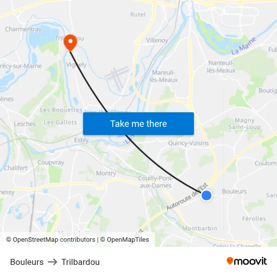 Bouleurs to Trilbardou map