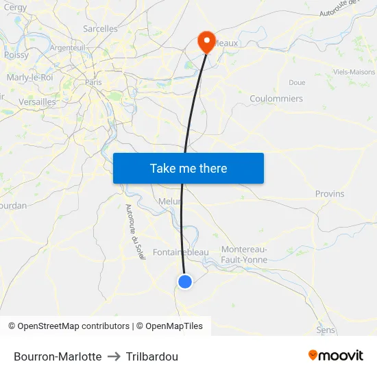 Bourron-Marlotte to Trilbardou map