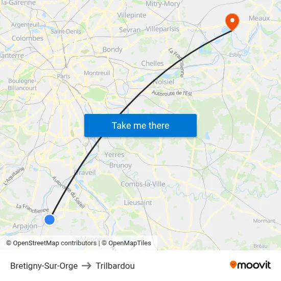 Bretigny-Sur-Orge to Trilbardou map
