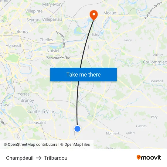 Champdeuil to Trilbardou map