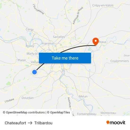 Chateaufort to Trilbardou map