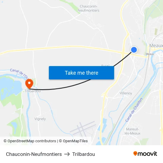 Chauconin-Neufmontiers to Trilbardou map