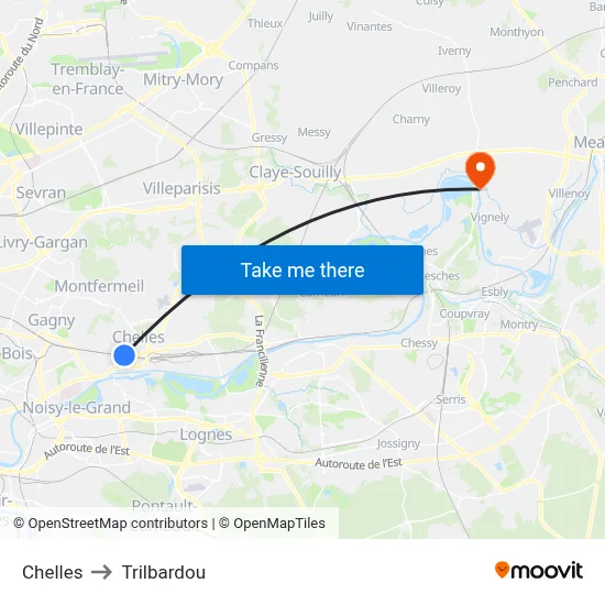 Chelles to Trilbardou map