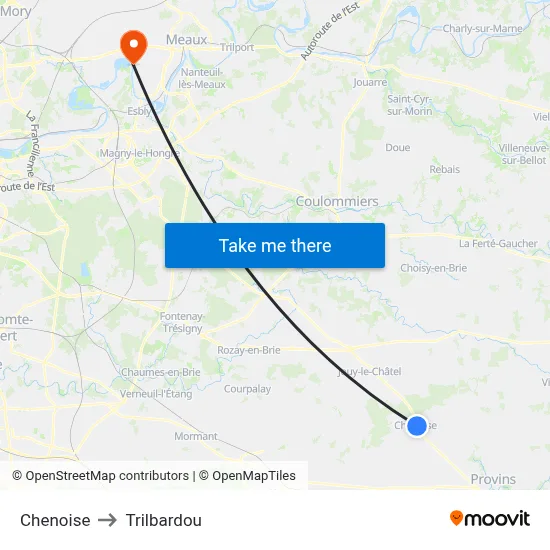 Chenoise to Trilbardou map