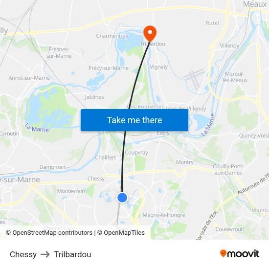 Chessy to Trilbardou map