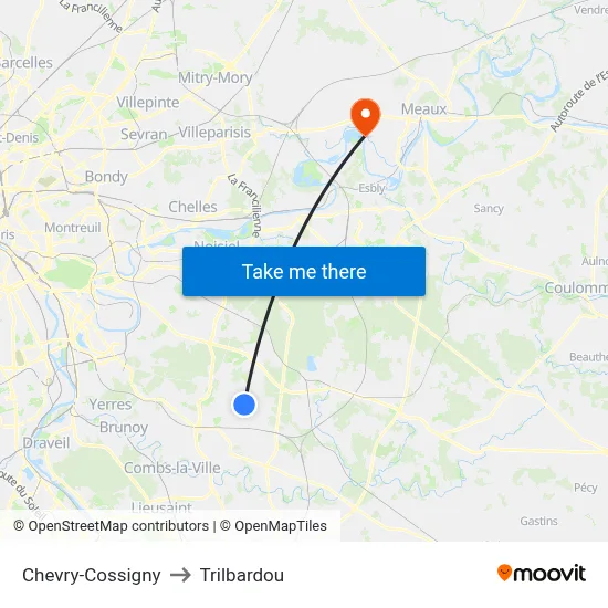 Chevry-Cossigny to Trilbardou map