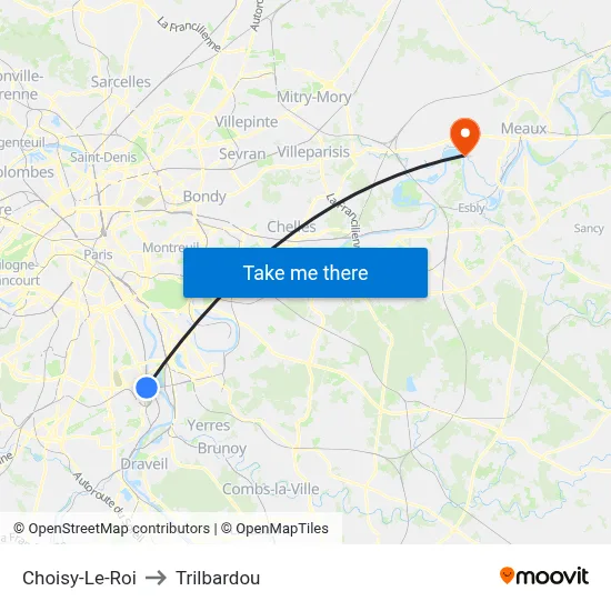 Choisy-Le-Roi to Trilbardou map