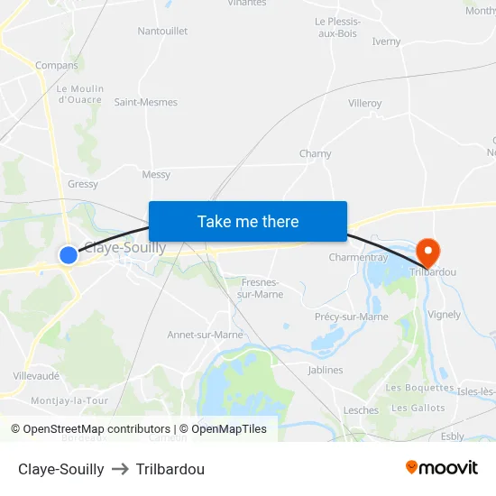 Claye-Souilly to Trilbardou map