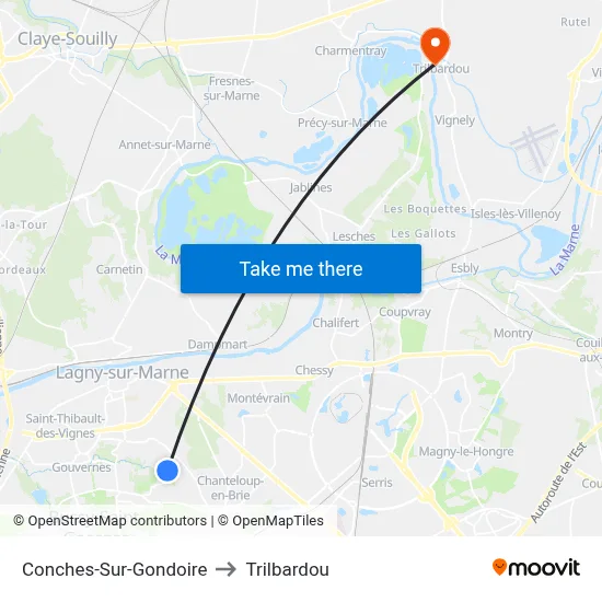 Conches-Sur-Gondoire to Trilbardou map