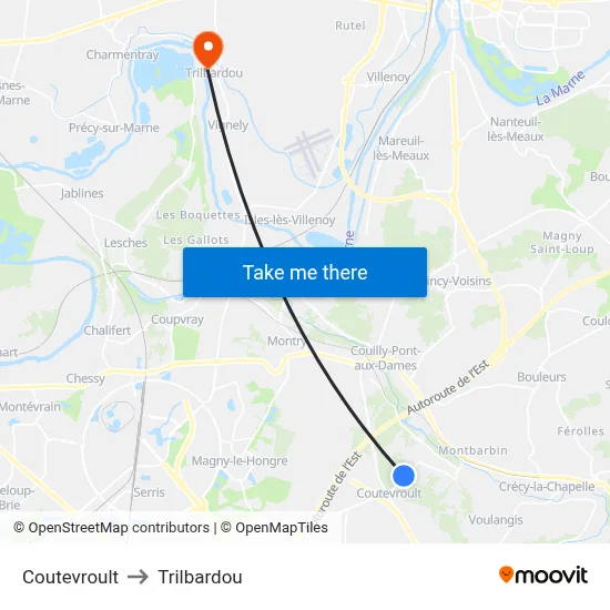 Coutevroult to Trilbardou map