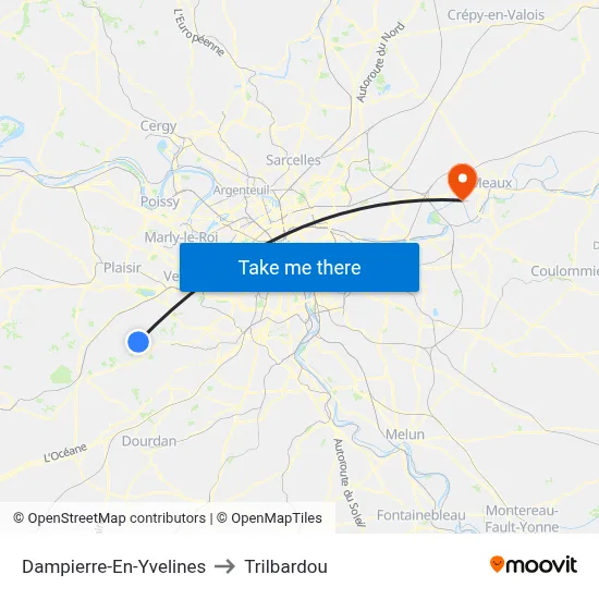Dampierre-En-Yvelines to Trilbardou map