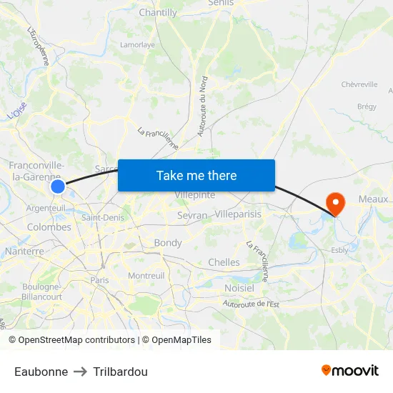 Eaubonne to Trilbardou map