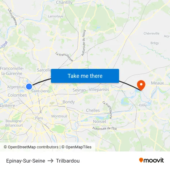 Epinay-Sur-Seine to Trilbardou map