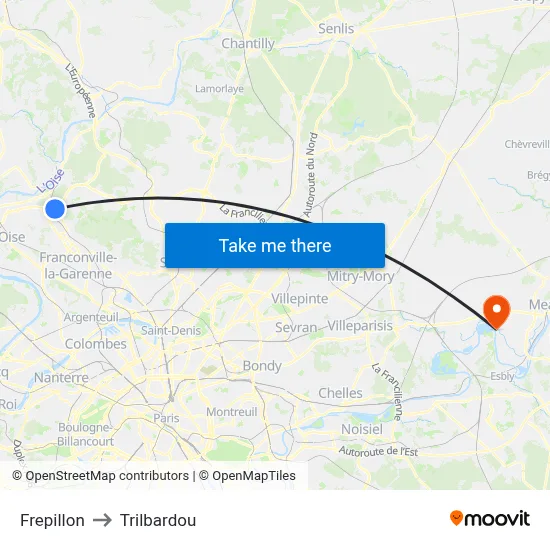Frepillon to Trilbardou map
