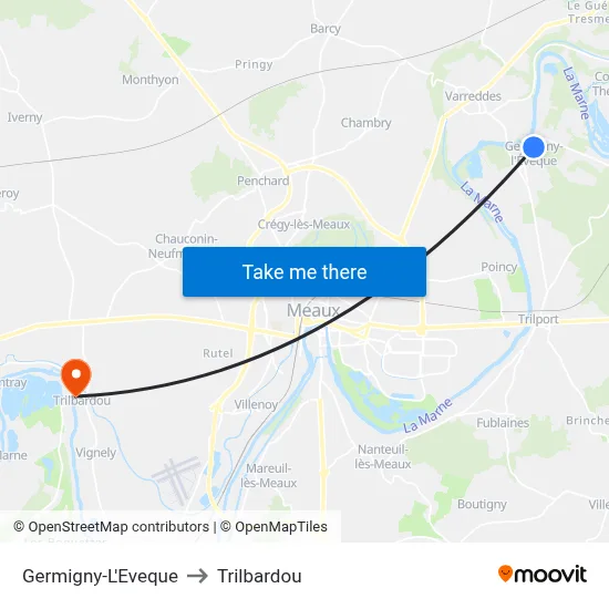 Germigny-L'Eveque to Trilbardou map