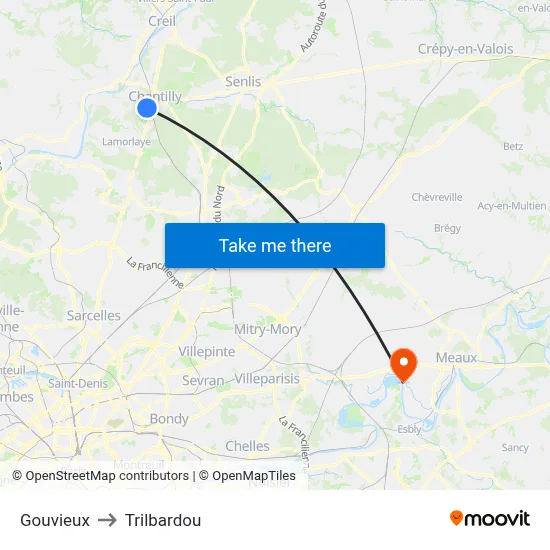 Gouvieux to Trilbardou map