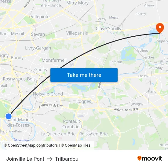 Joinville-Le-Pont to Trilbardou map