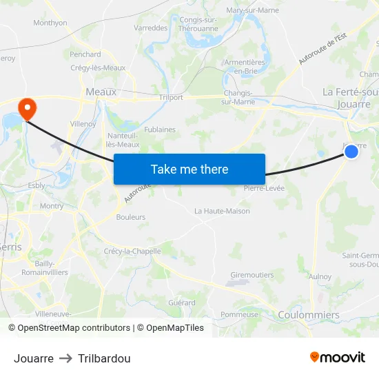 Jouarre to Trilbardou map