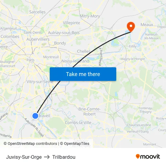 Juvisy-Sur-Orge to Trilbardou map