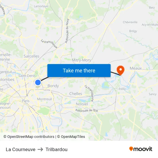 La Courneuve to Trilbardou map