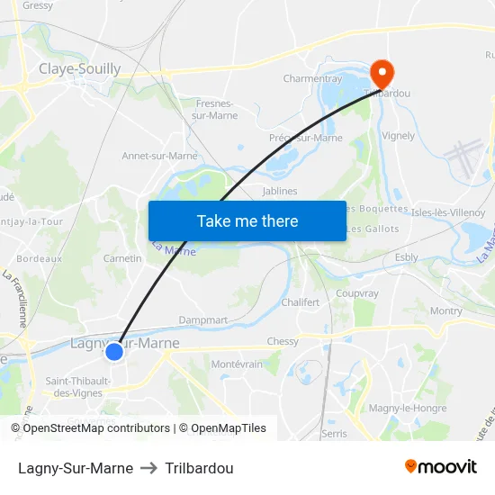 Lagny-Sur-Marne to Trilbardou map