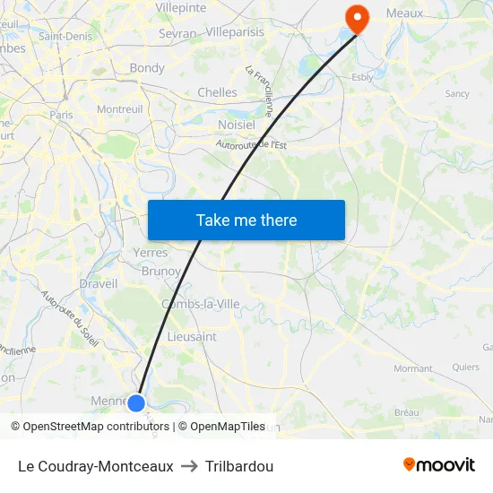 Le Coudray-Montceaux to Trilbardou map