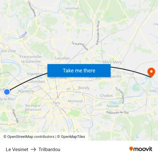 Le Vesinet to Trilbardou map