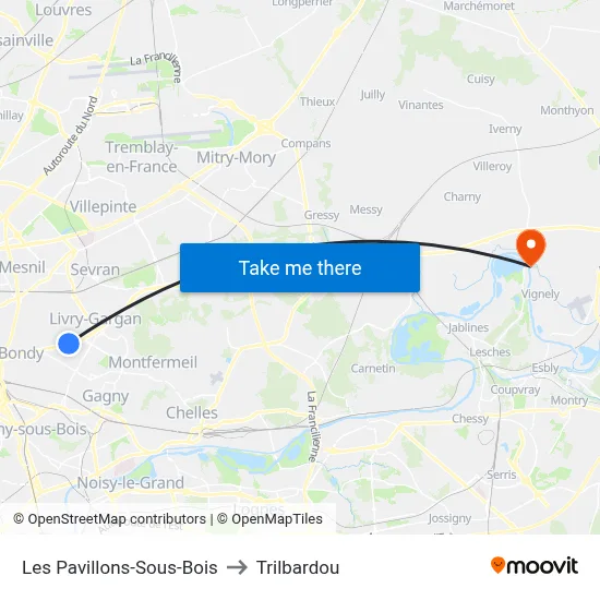 Les Pavillons-Sous-Bois to Trilbardou map