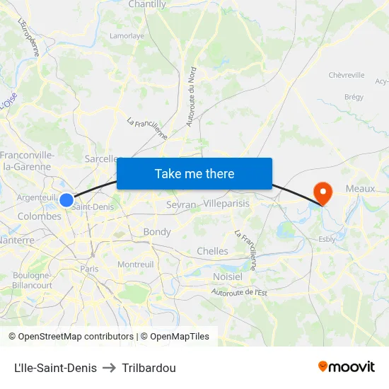 L'Ile-Saint-Denis to Trilbardou map