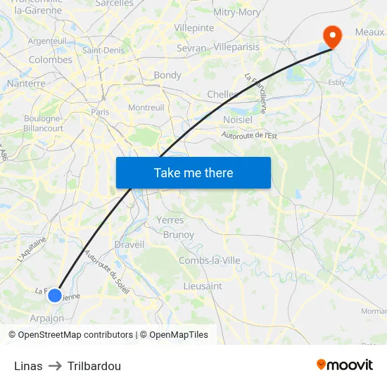 Linas to Trilbardou map