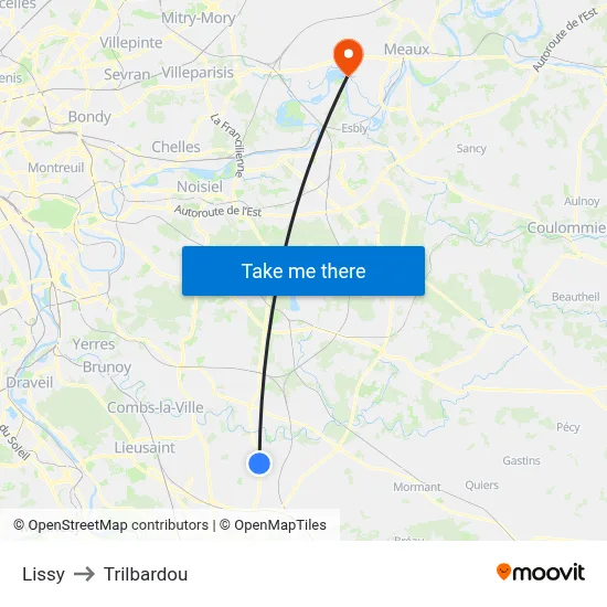 Lissy to Trilbardou map