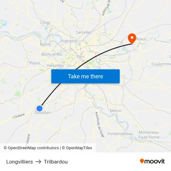 Longvilliers to Trilbardou map