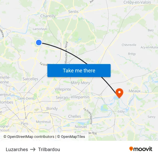 Luzarches to Trilbardou map
