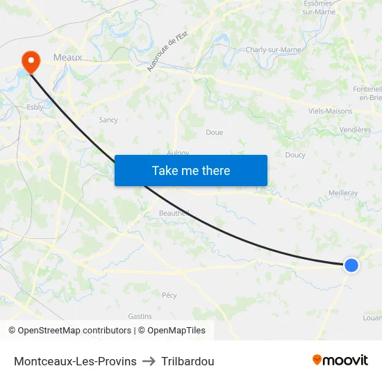 Montceaux-Les-Provins to Trilbardou map