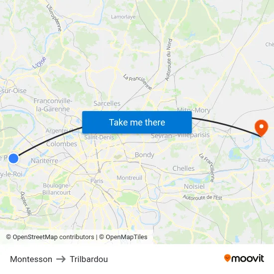 Montesson to Trilbardou map
