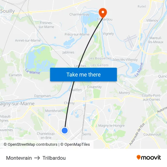 Montevrain to Trilbardou map
