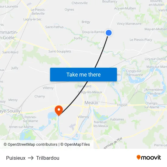 Puisieux to Trilbardou map