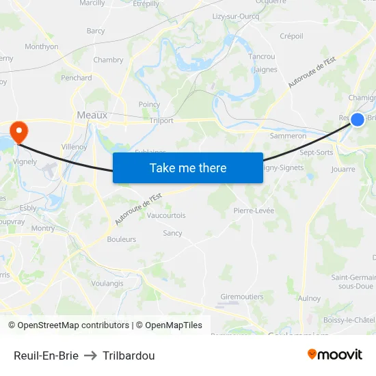 Reuil-En-Brie to Trilbardou map
