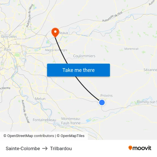 Sainte-Colombe to Trilbardou map