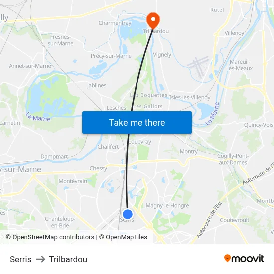 Serris to Trilbardou map