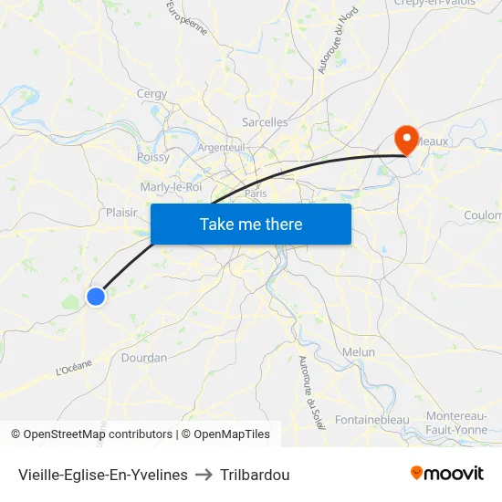 Vieille-Eglise-En-Yvelines to Trilbardou map