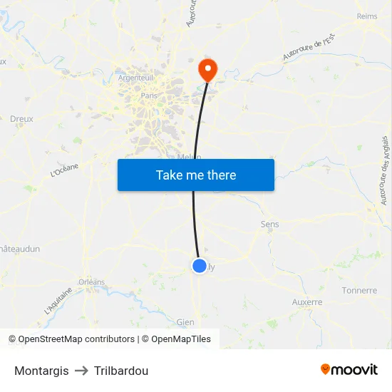 Montargis to Trilbardou map