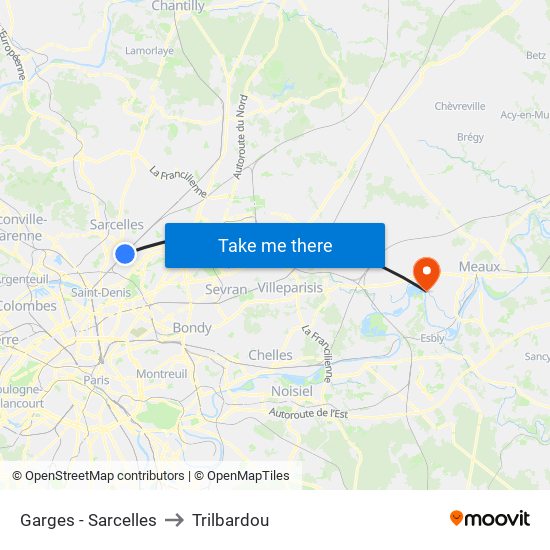 Garges - Sarcelles to Trilbardou map