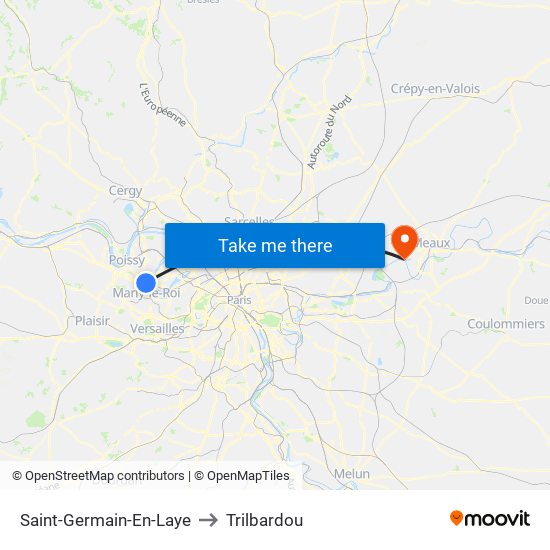 Saint-Germain-En-Laye to Trilbardou map